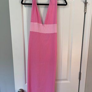 Daily Casual Slim Plain Halter Midi Pink Dresses